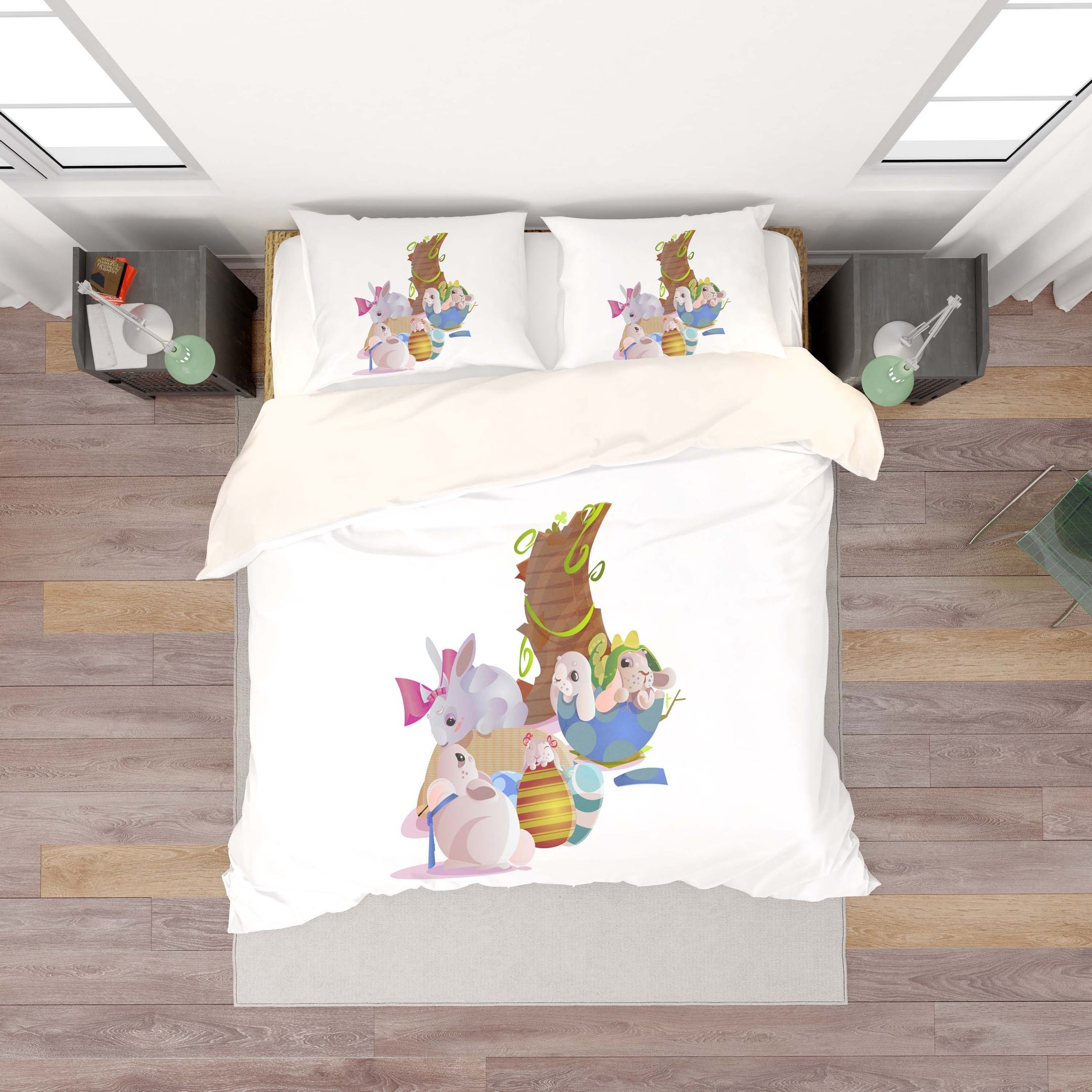 3d White Cartoon Rabbit Eggs Bedding Set