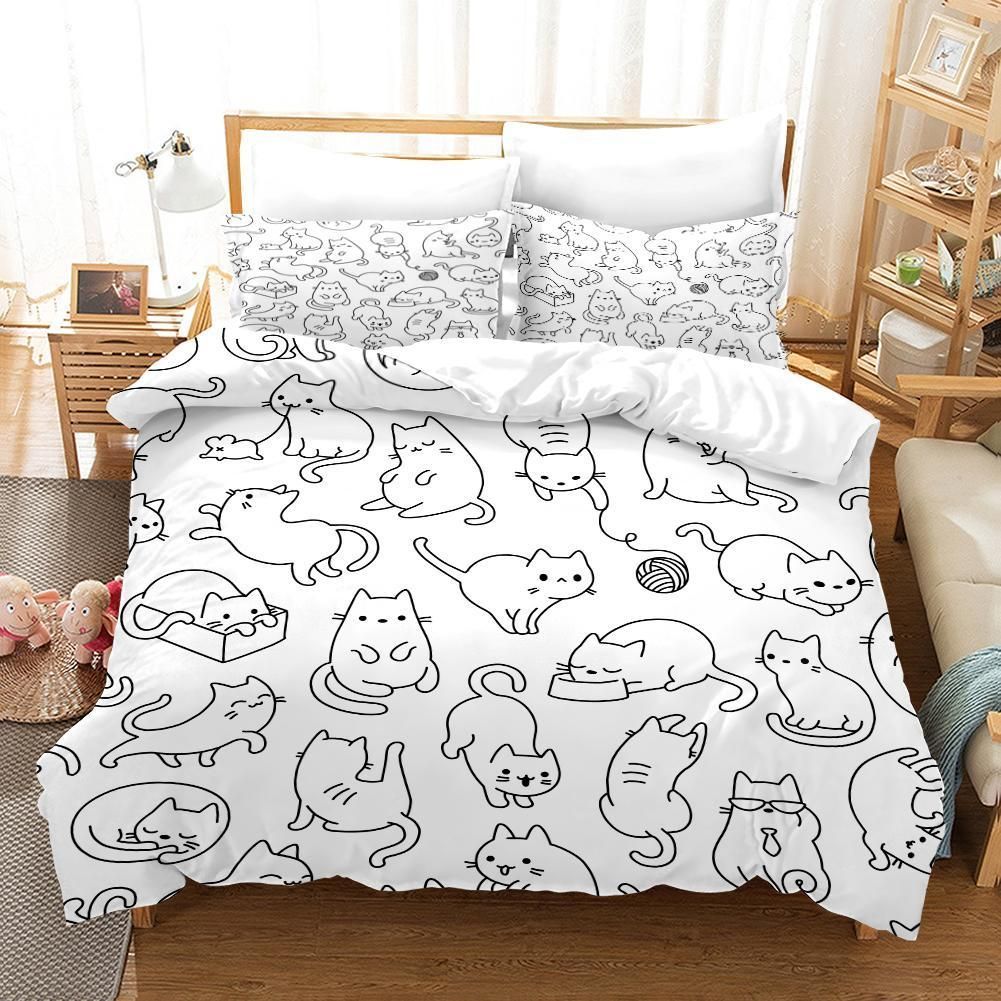 3d White Cat Kitty Ball Yarn Bedding Set