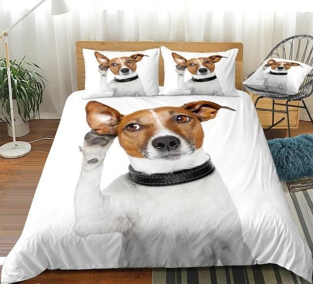 3d White Dog Listening With Big Ear Bedding Set