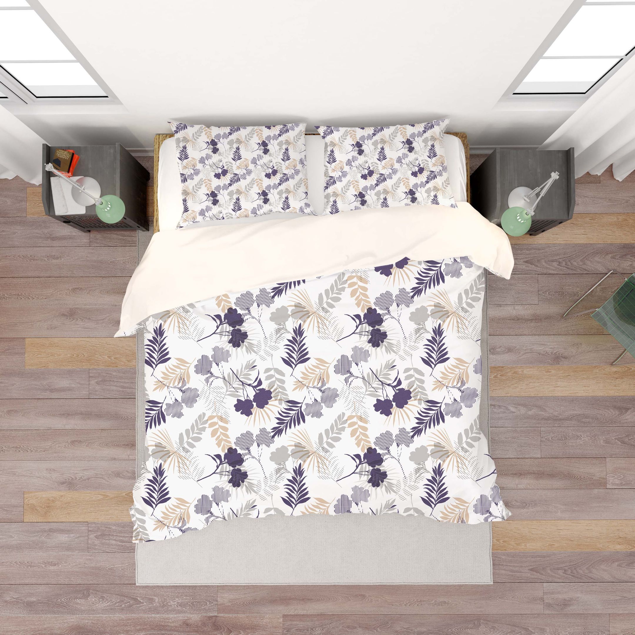 3d White Floral Leaves Bedding Set