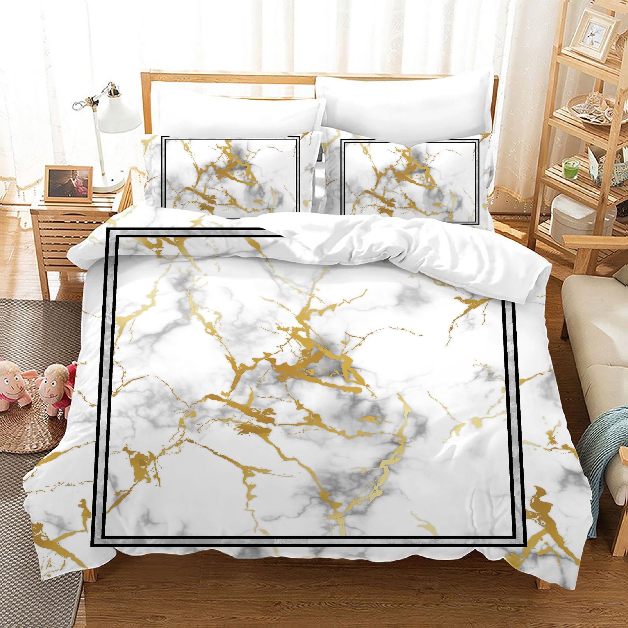 3d White Marble Pattern Bedding Set