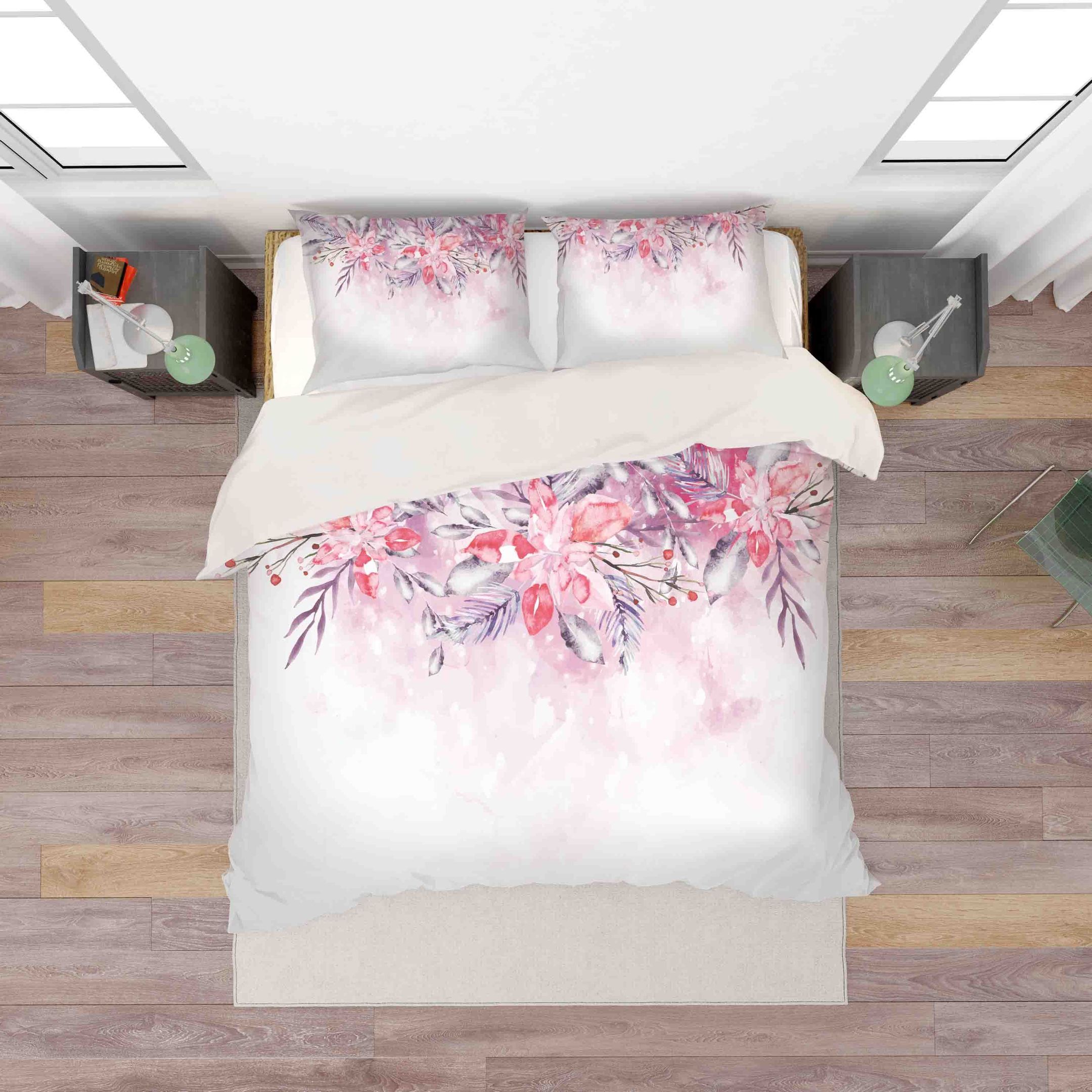 3d White Pink Floral Bedding Set