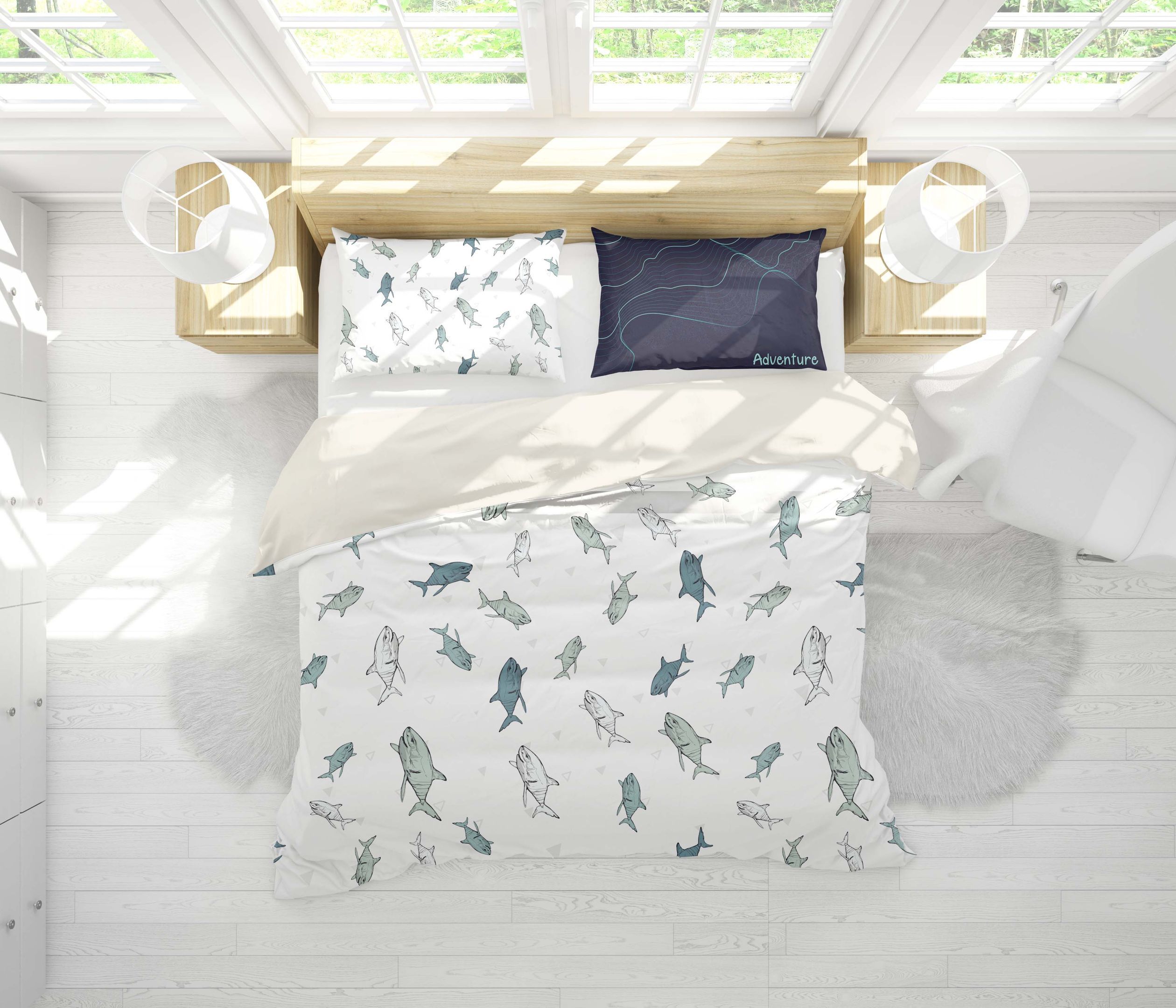 3d White Shark Bedding Set