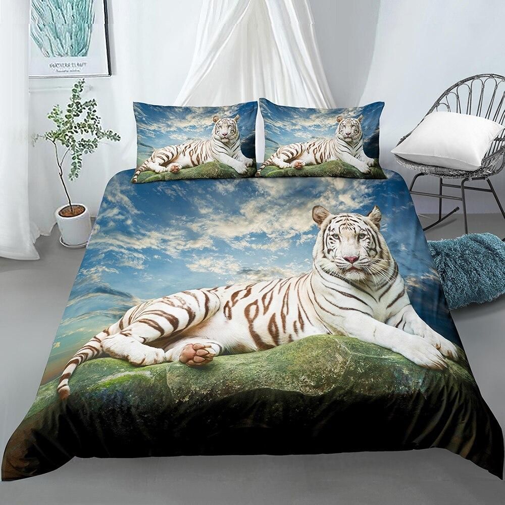 3d White Tiger Blue Sky Bedding Set