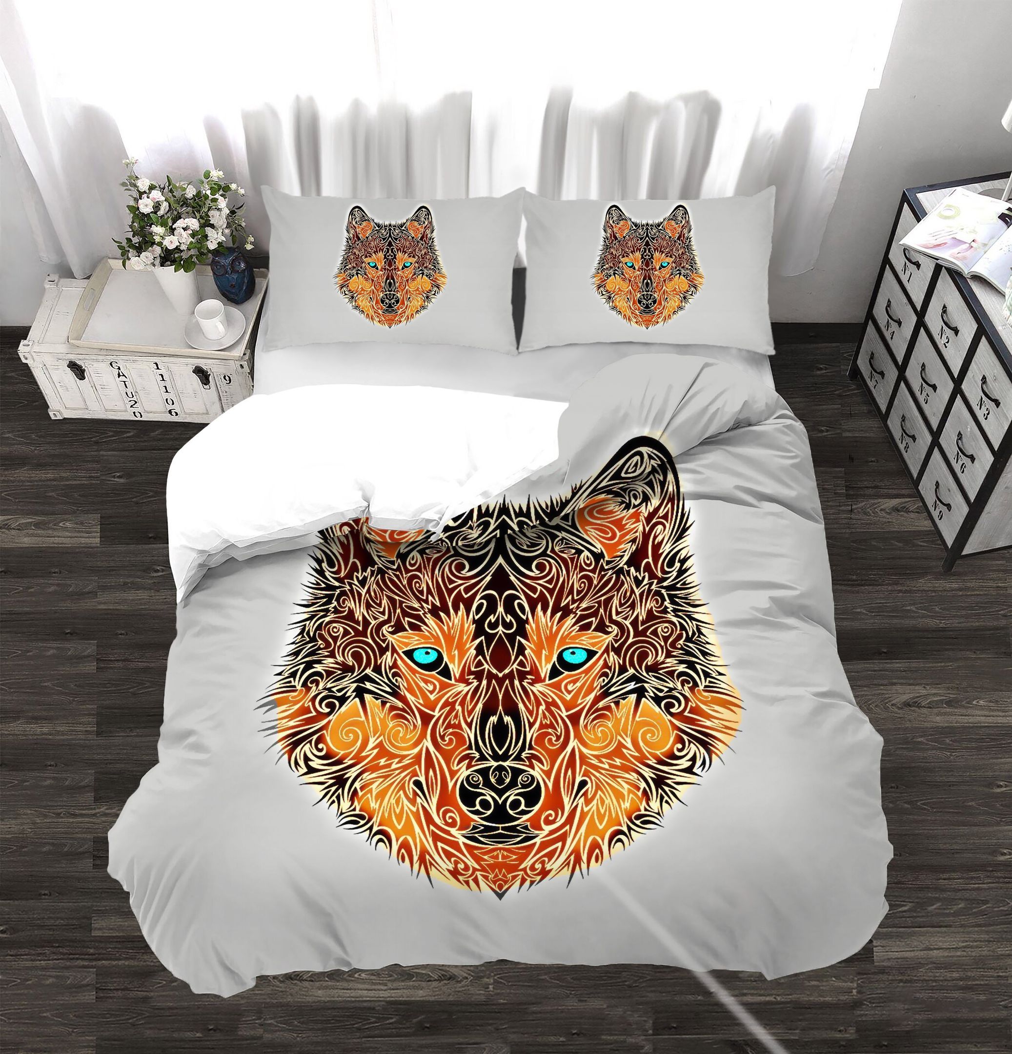 3d White Wolf Head Bedding Set