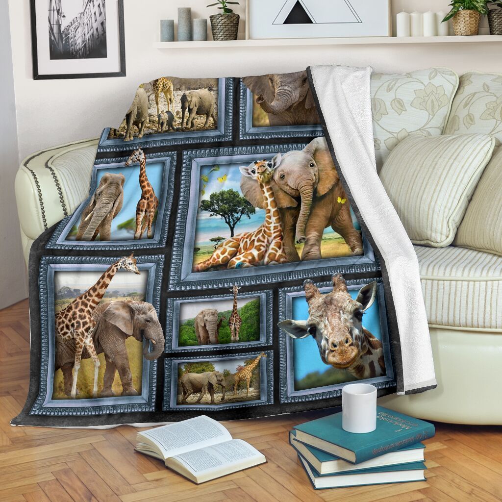 3D Wild Animals Elephant Giraffe Sherpa Fleece Blanket