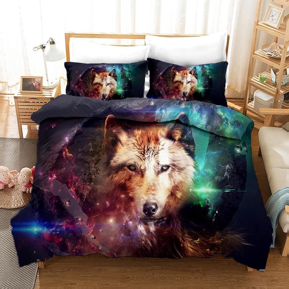 3d Wolf Aurora Galaxy Bedding Set