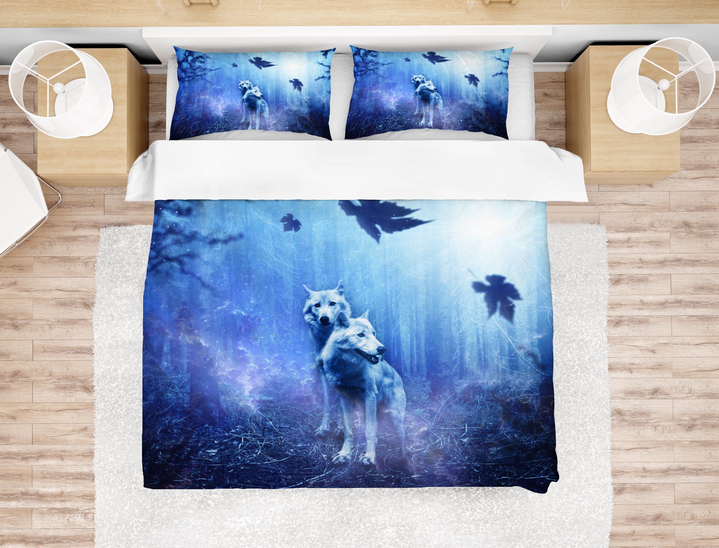 3d Wolf Blue Forest Bedding Set
