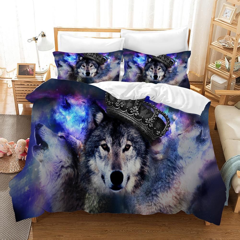 3d Wolf Crown Purple Sky Bedding Set