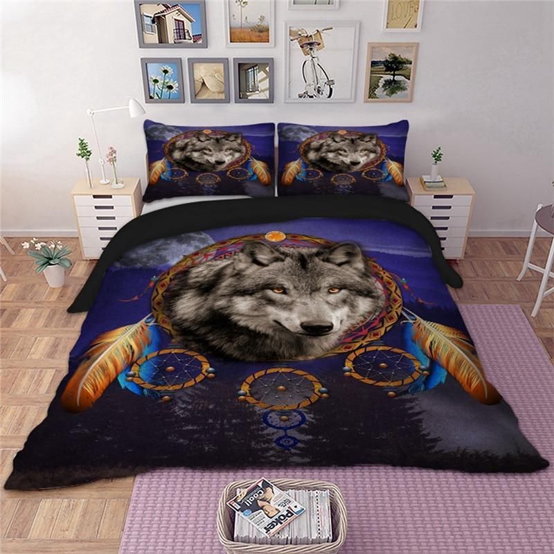 3D Wolf Dreamcatchers Native American Bedding Set