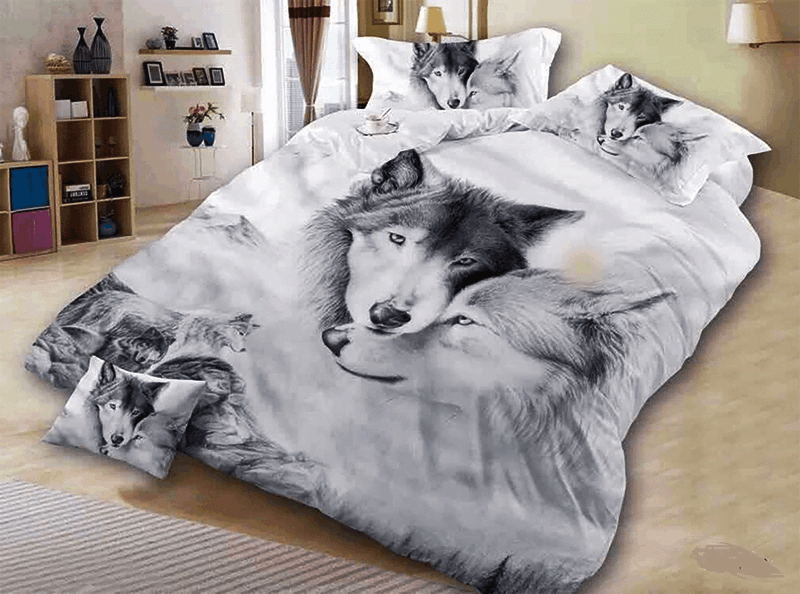 3d Wolf Grey Bedding Set