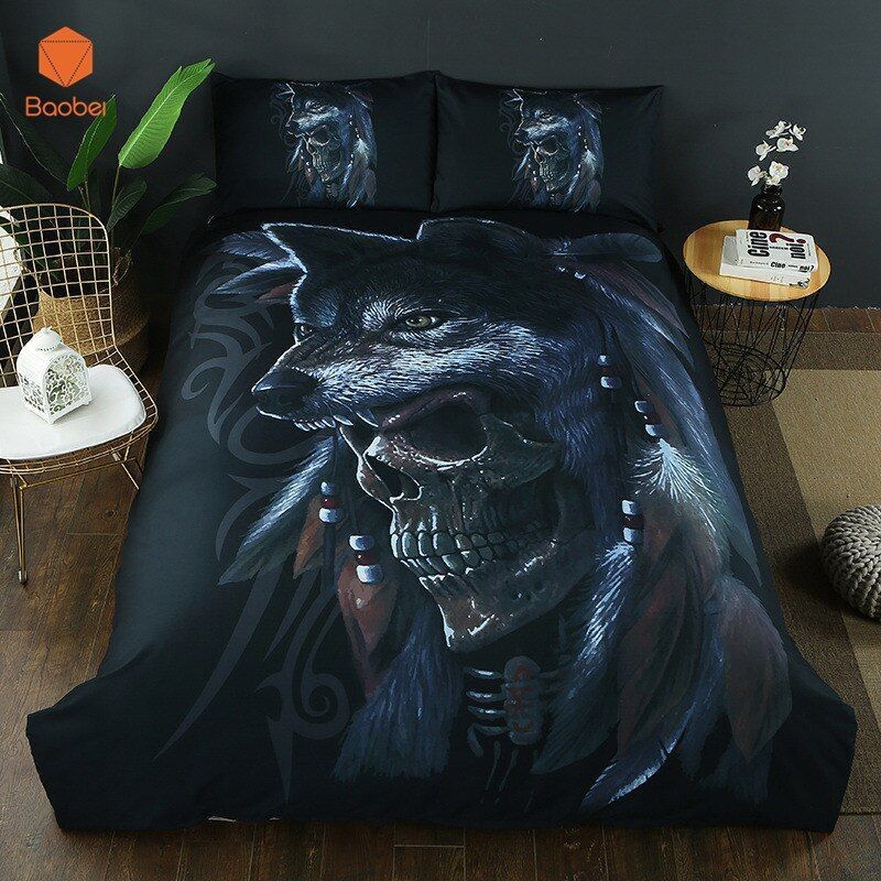 3d Wolf Skull Bedding Set
