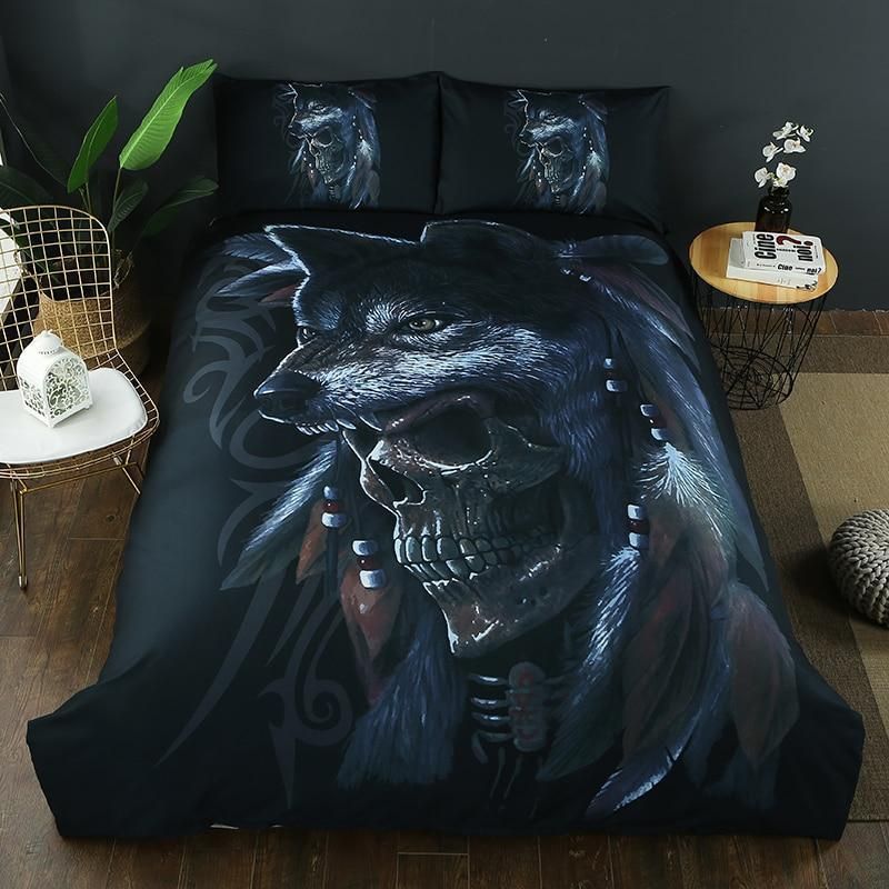 3D Wolves Skull Bedding Set