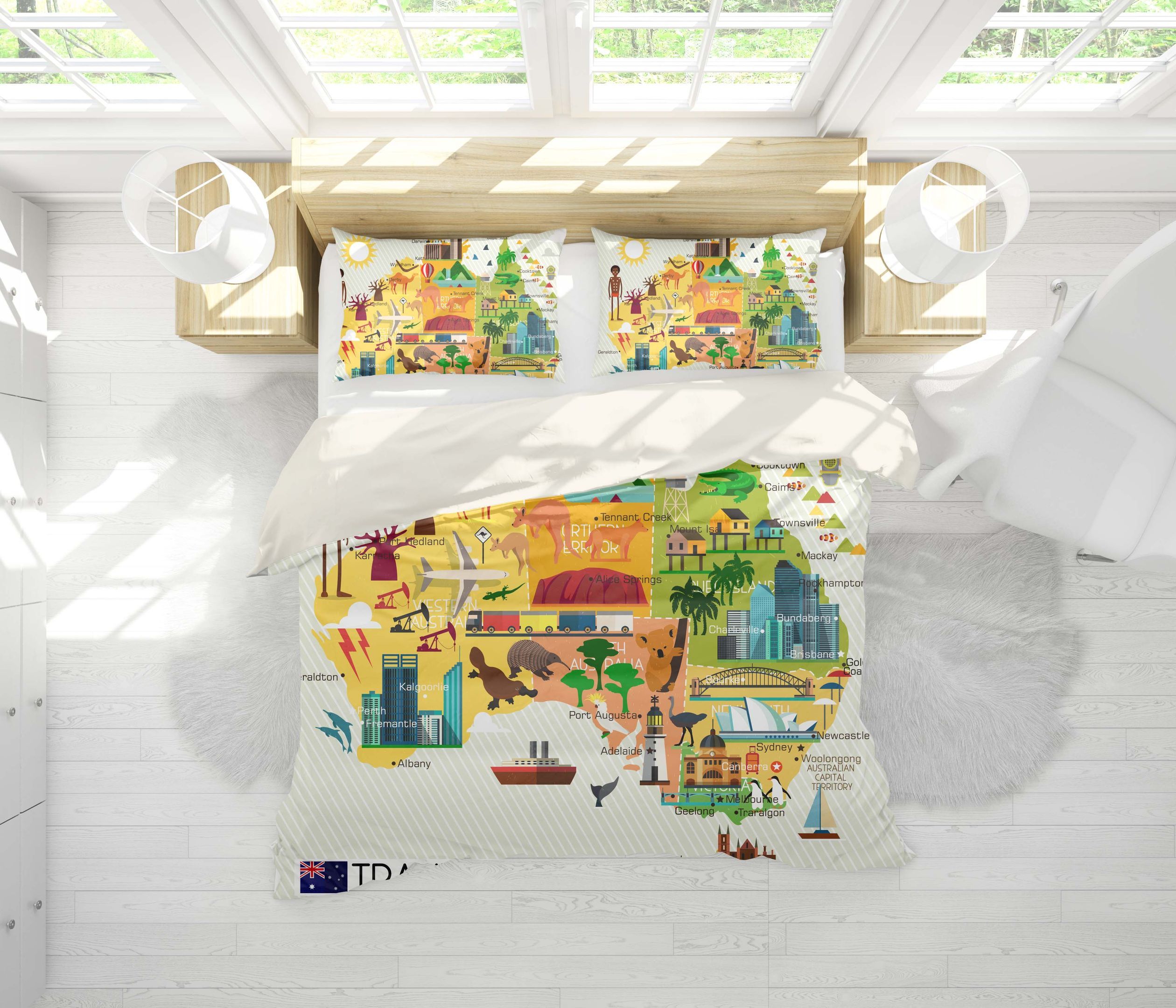 3d World Map Animal Bedding Set