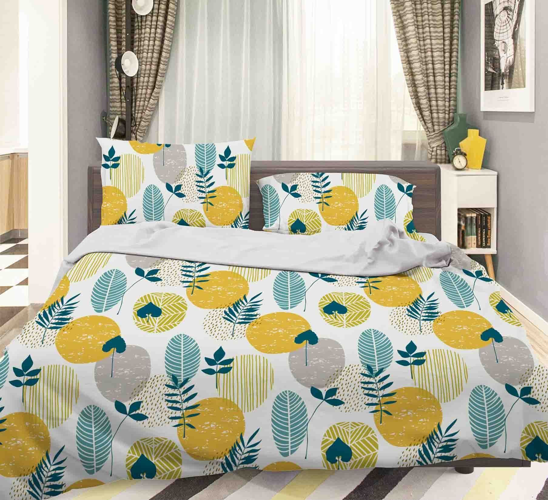 3d Yellow Blue Circle Leaves Branch Bedding Set