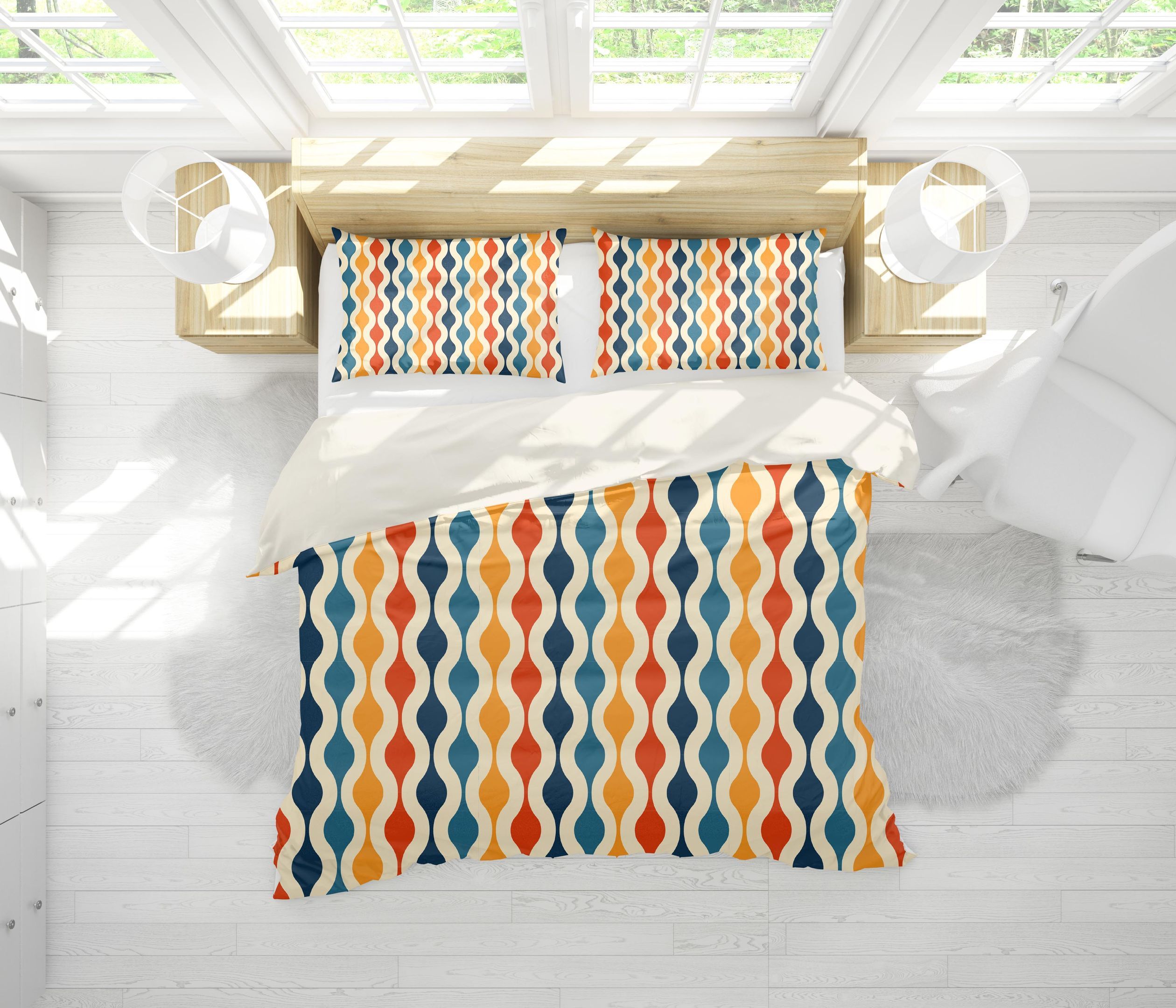 3d Yellow Blue Wavy Bedding Set