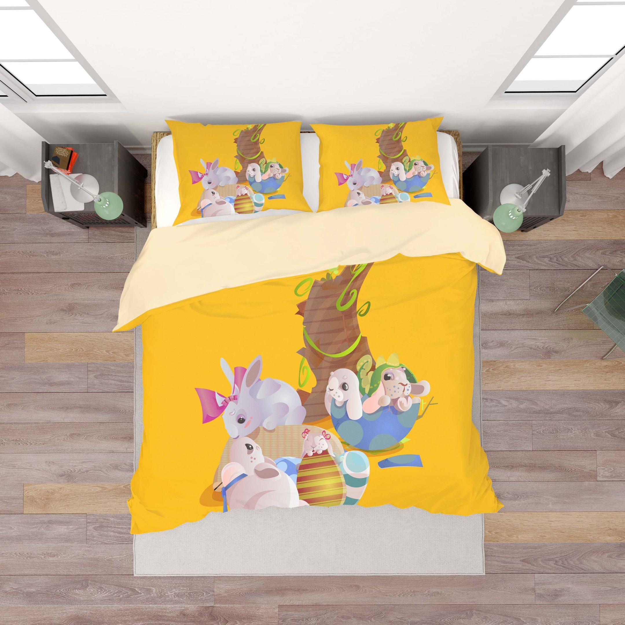 3d Yellow Eggs Rabbit Bedding Set
