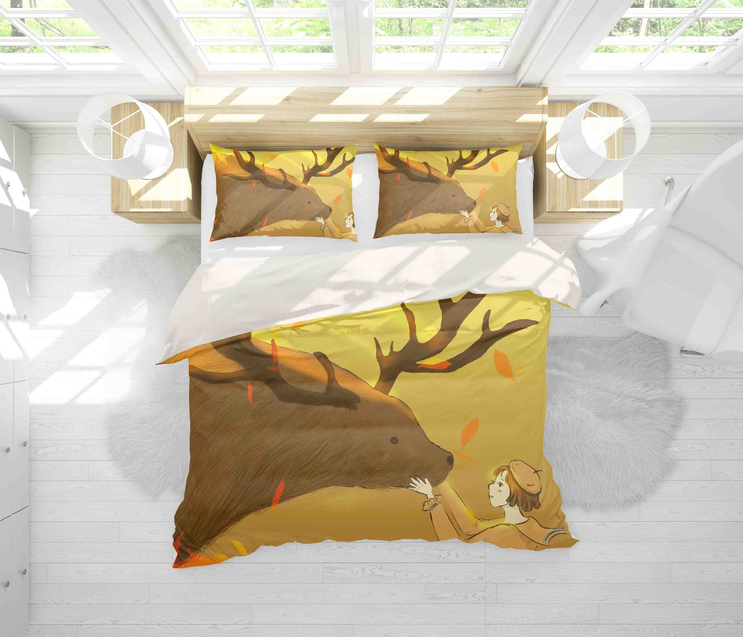3d Yellow Elk Bedding Set