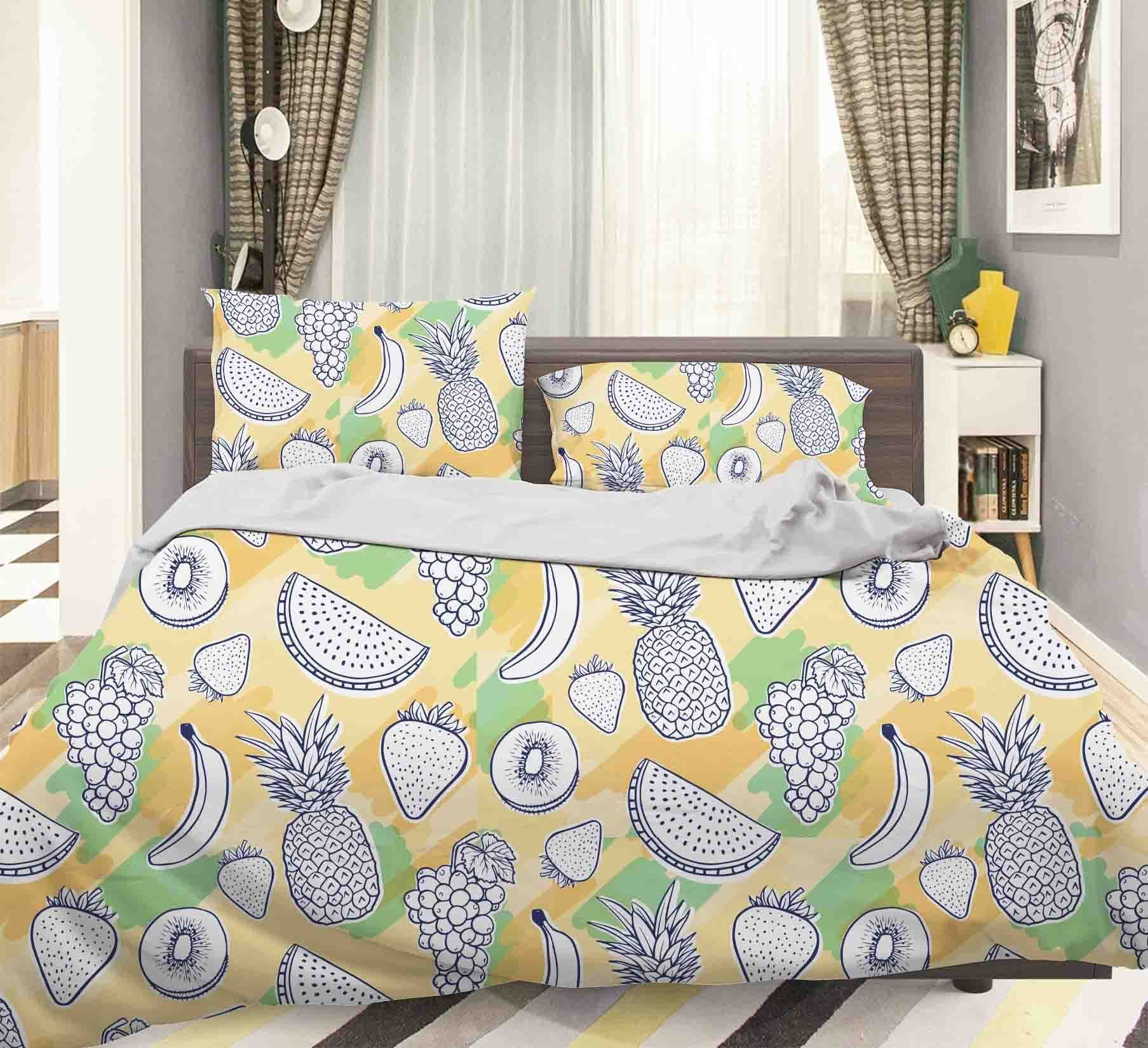 3d Yellow Pineapple Grape Strawberry Banana Comfortable Bedding Set