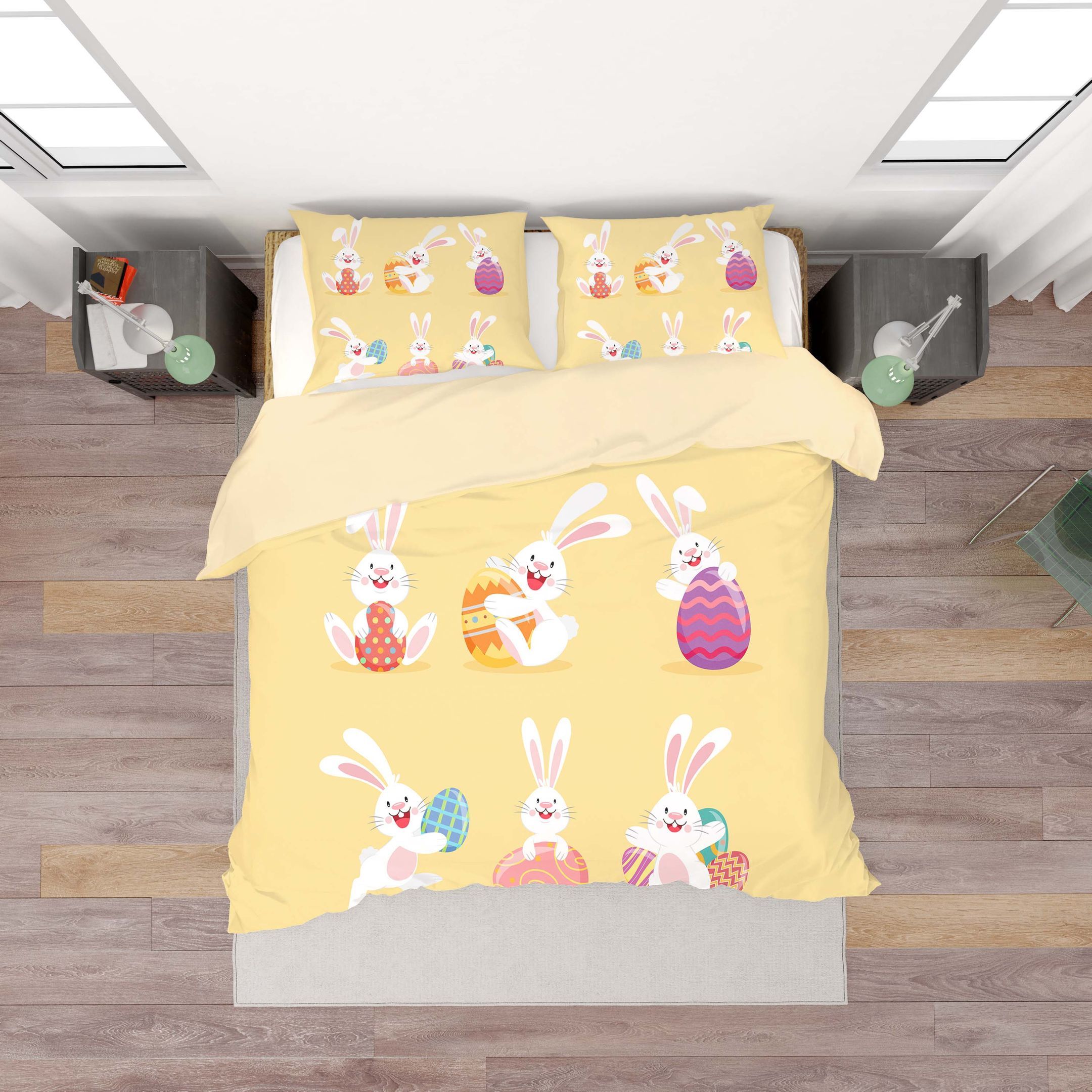 3d Yellow Rabbit Eggs Bedding Set