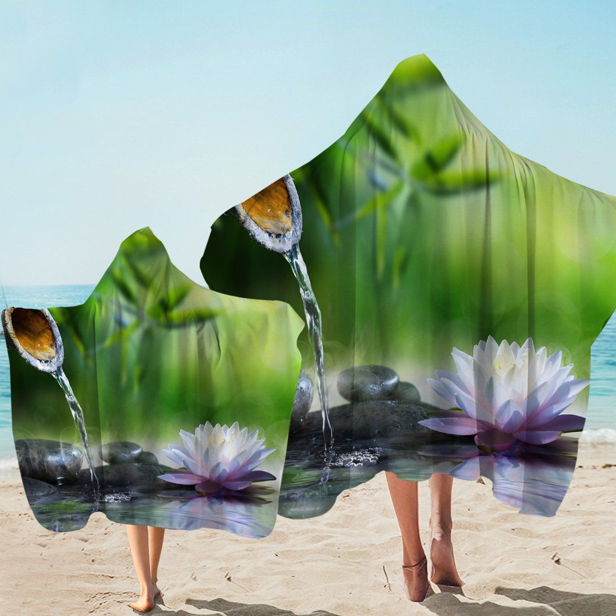 3d Zen Stream And Orchid Printed Hooded Towel