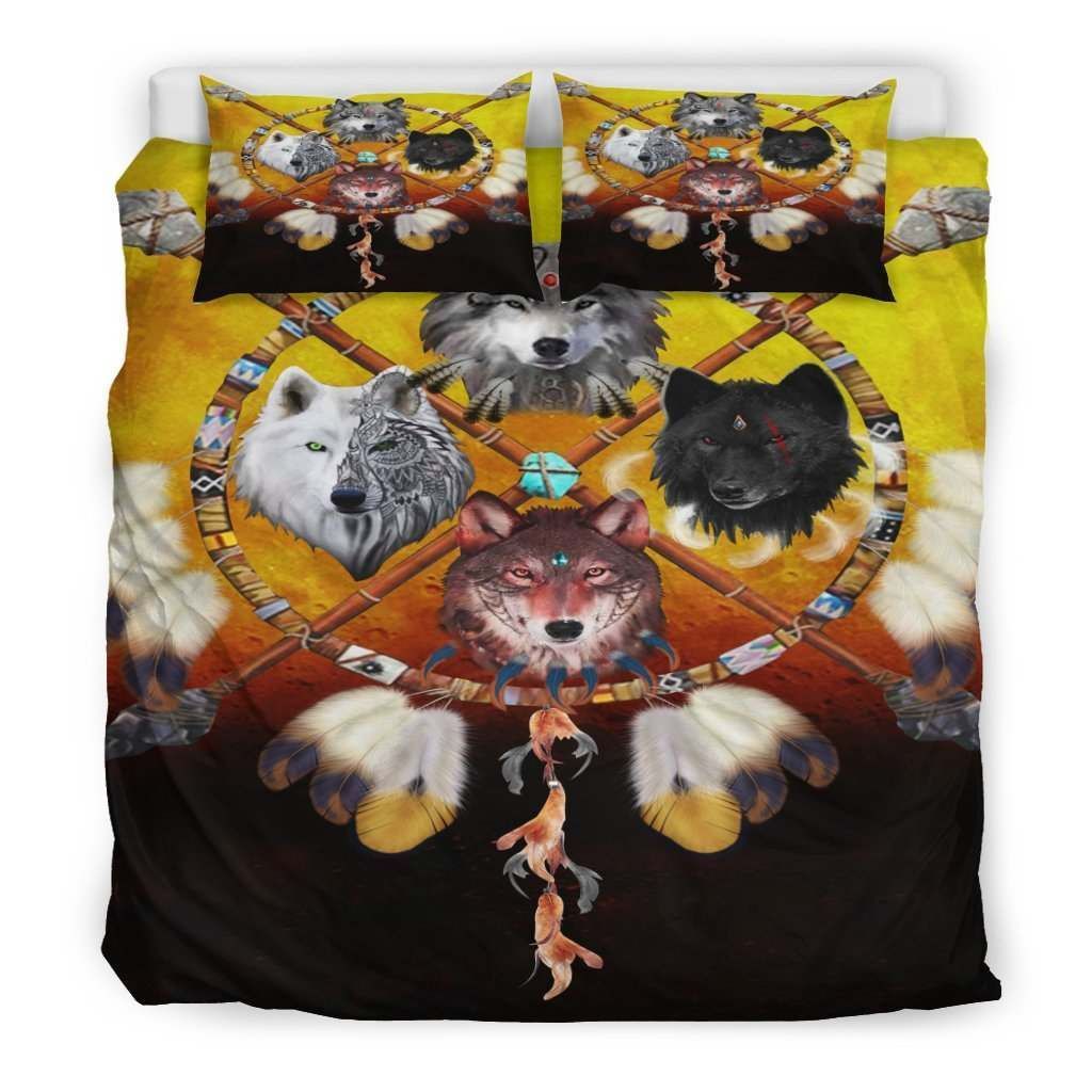 4 Wolves Warriros Dreamcatcher Native American Bedding Set