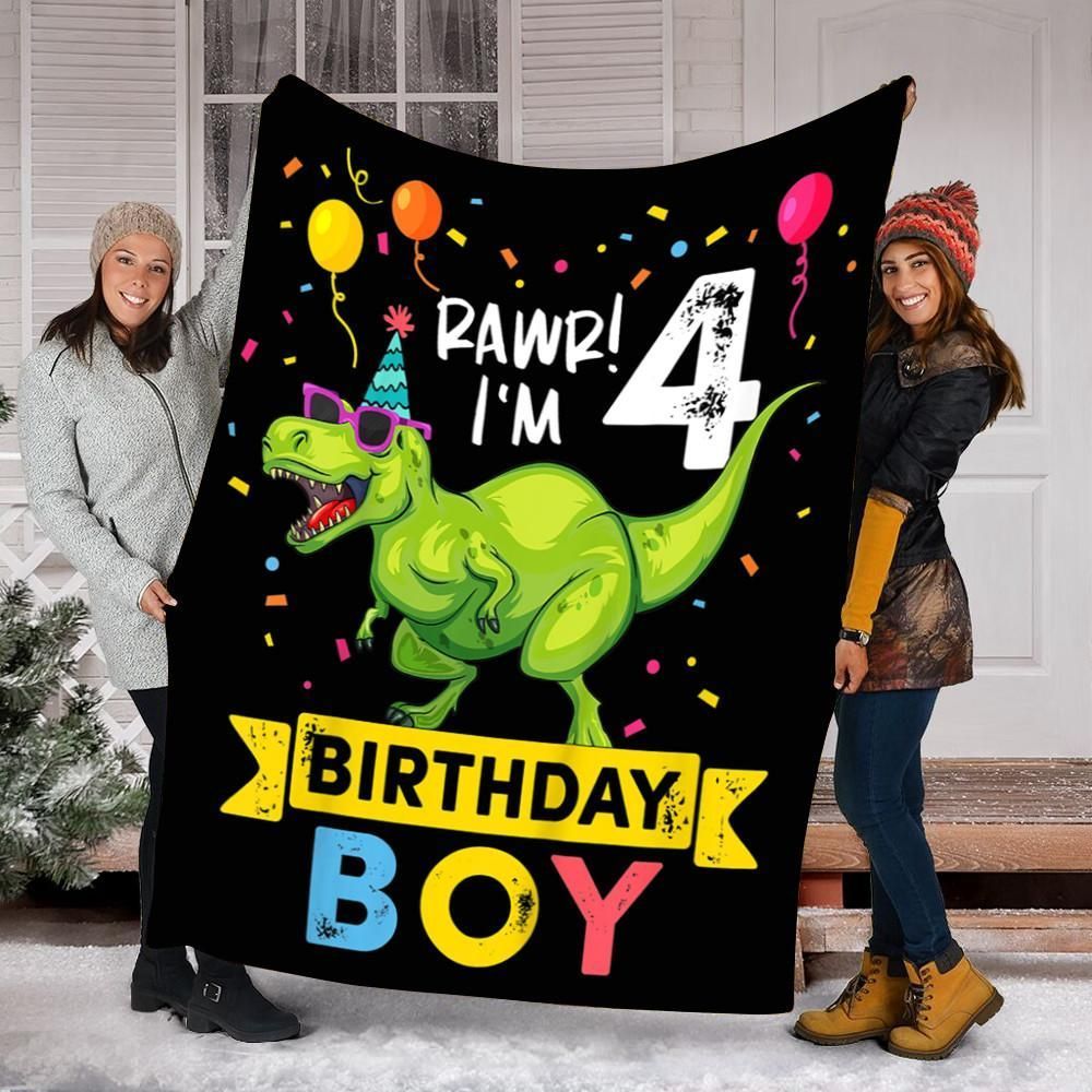 4Th Birthday Boy T Rex Dinosaur Sherpa Fleece Blanket