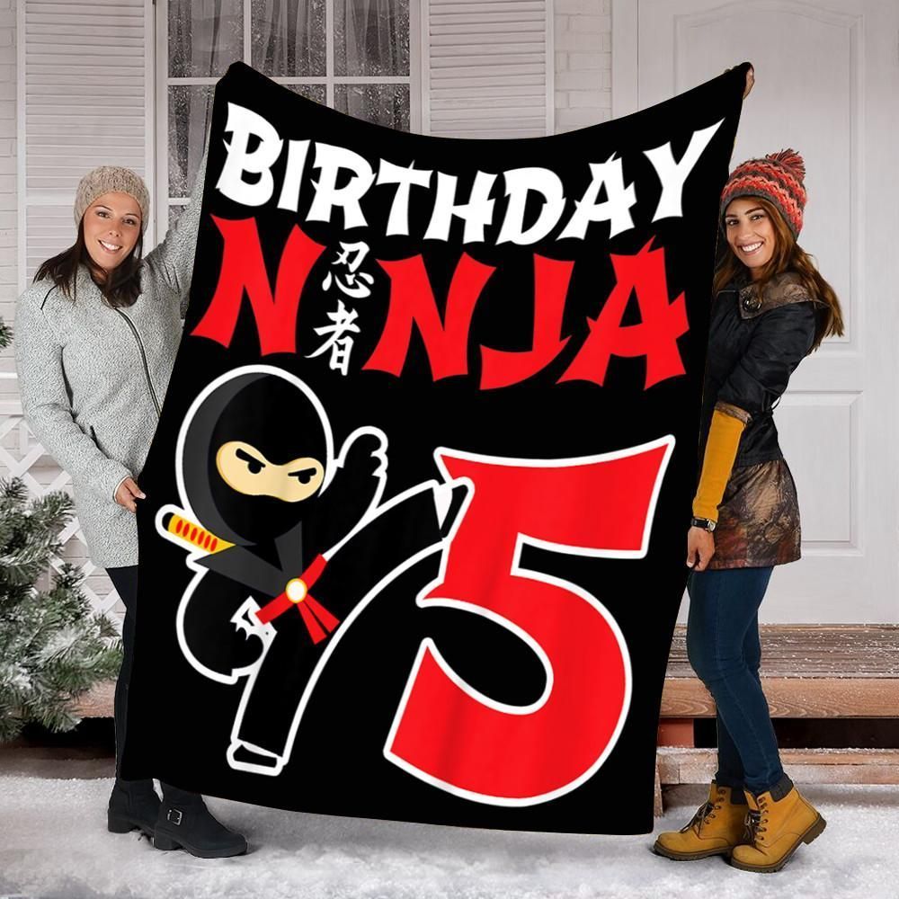 5 Year Old Ninja Birthday Sherpa Fleece Blanket