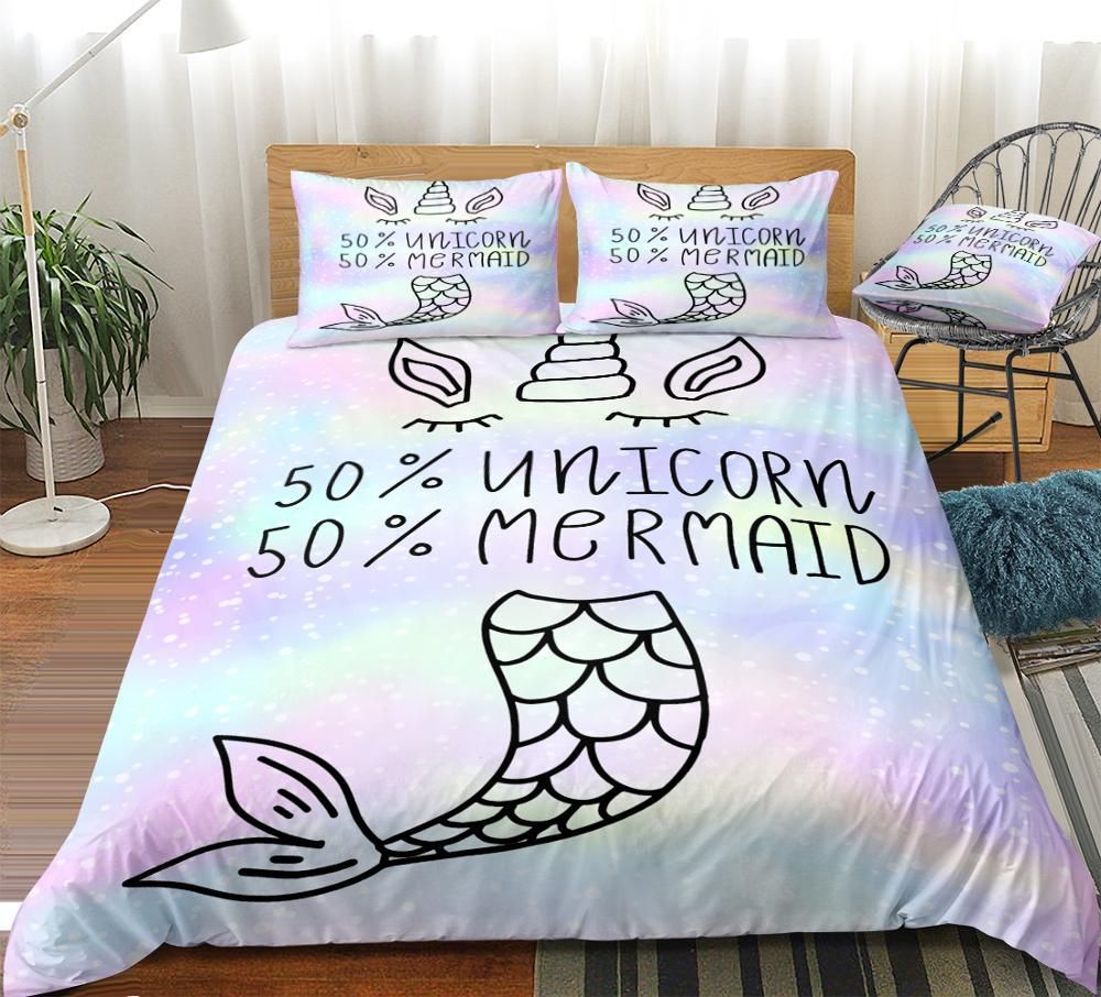 50 Percent Of Mermaid And 50 Percent Of Unicorn Bedding Set