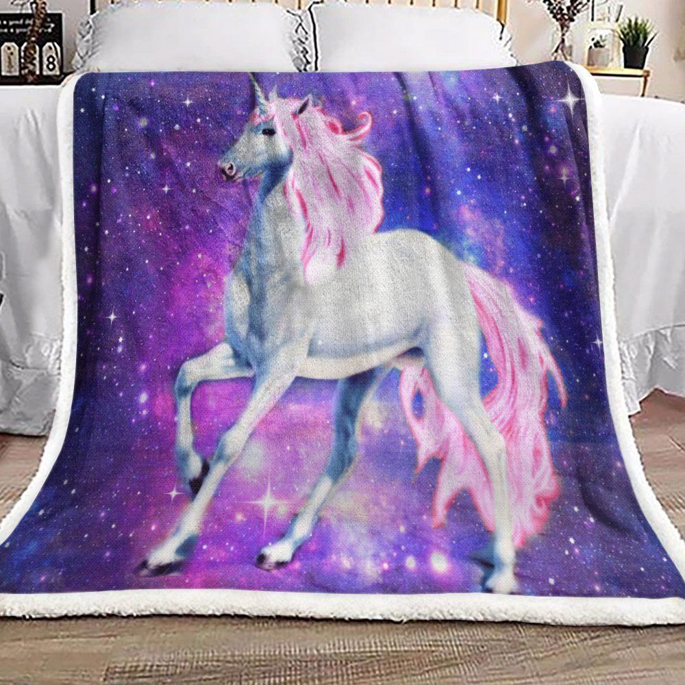 A Beauty Unicorn In Galaxy Sherpa Fleece Blanket