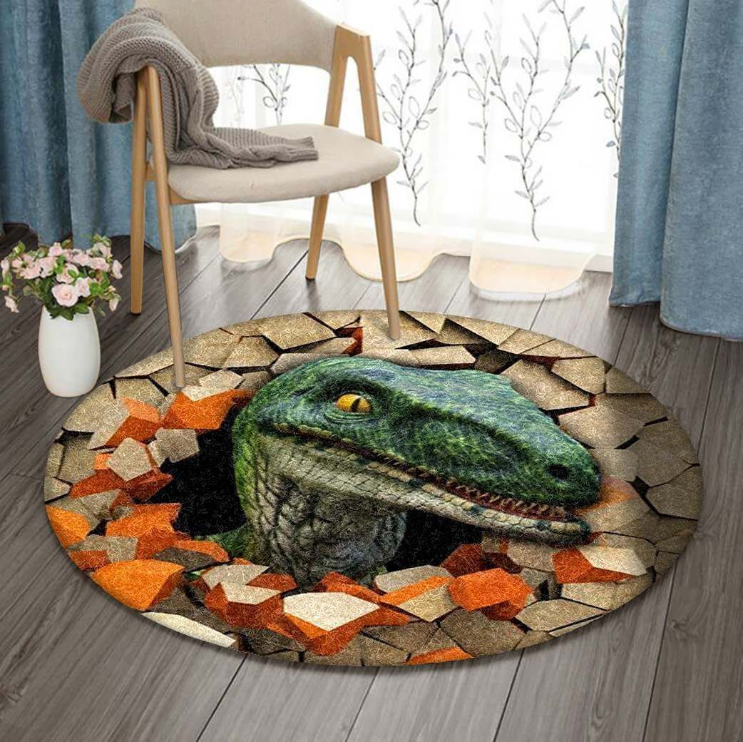 A Big Dinosaur Broken Wall Round Carpet