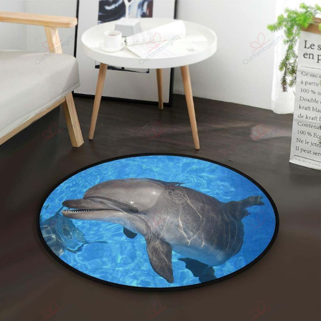 A Big Grey Dolphin Round Carpet