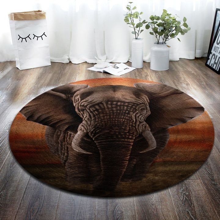 A Big Grey Elephant Round Carpet