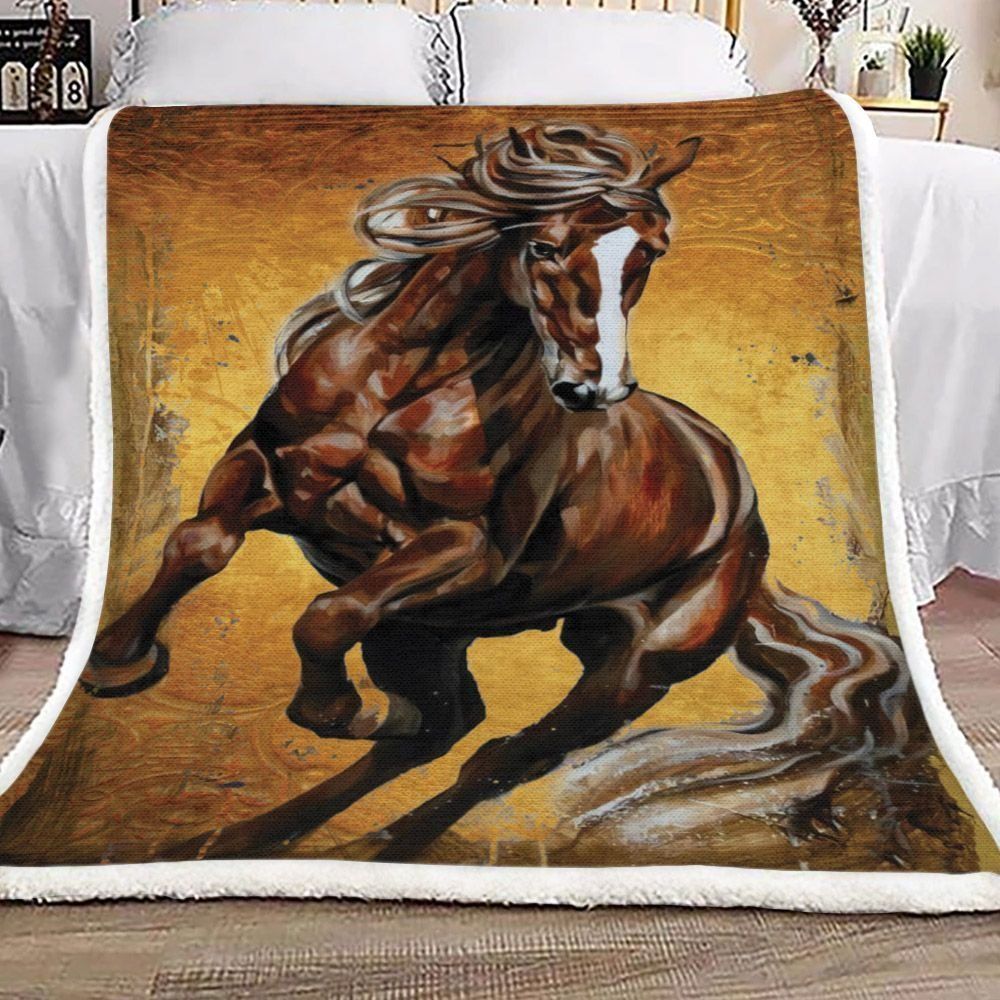A Big Horse Racing Sherpa Fleece Blanket