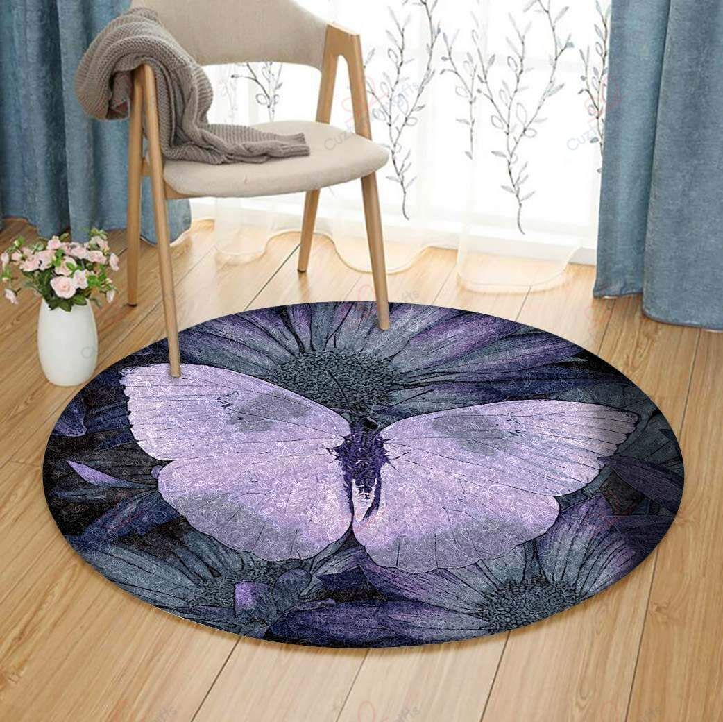 A Big Purple Butterfly Round Carpet