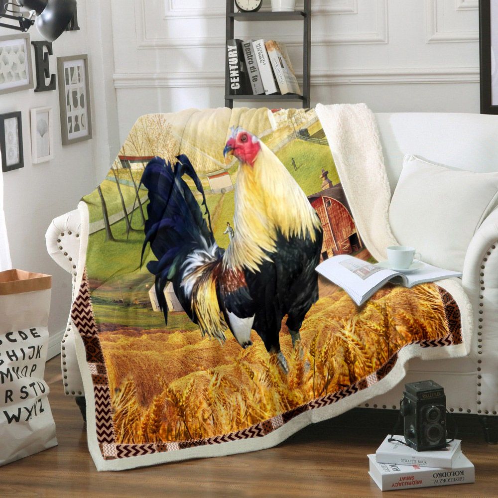 A Big Rooster In Field Fleece Blanket