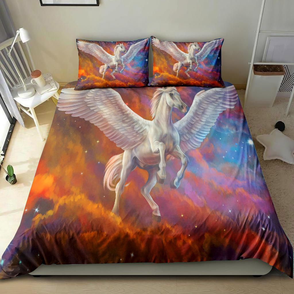 A Big Unicorn Flying In Galaxy Bedding Set