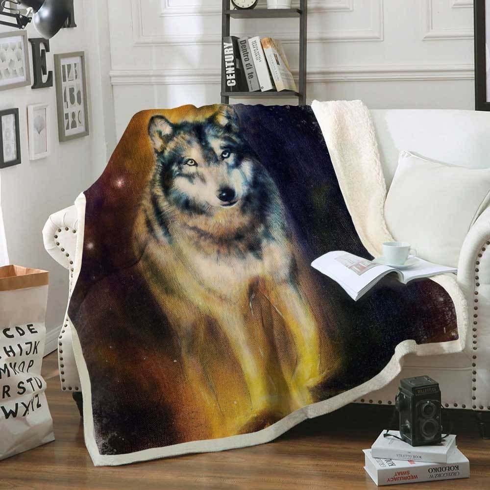 A Big Wolf Sherpa Fleece Blanket