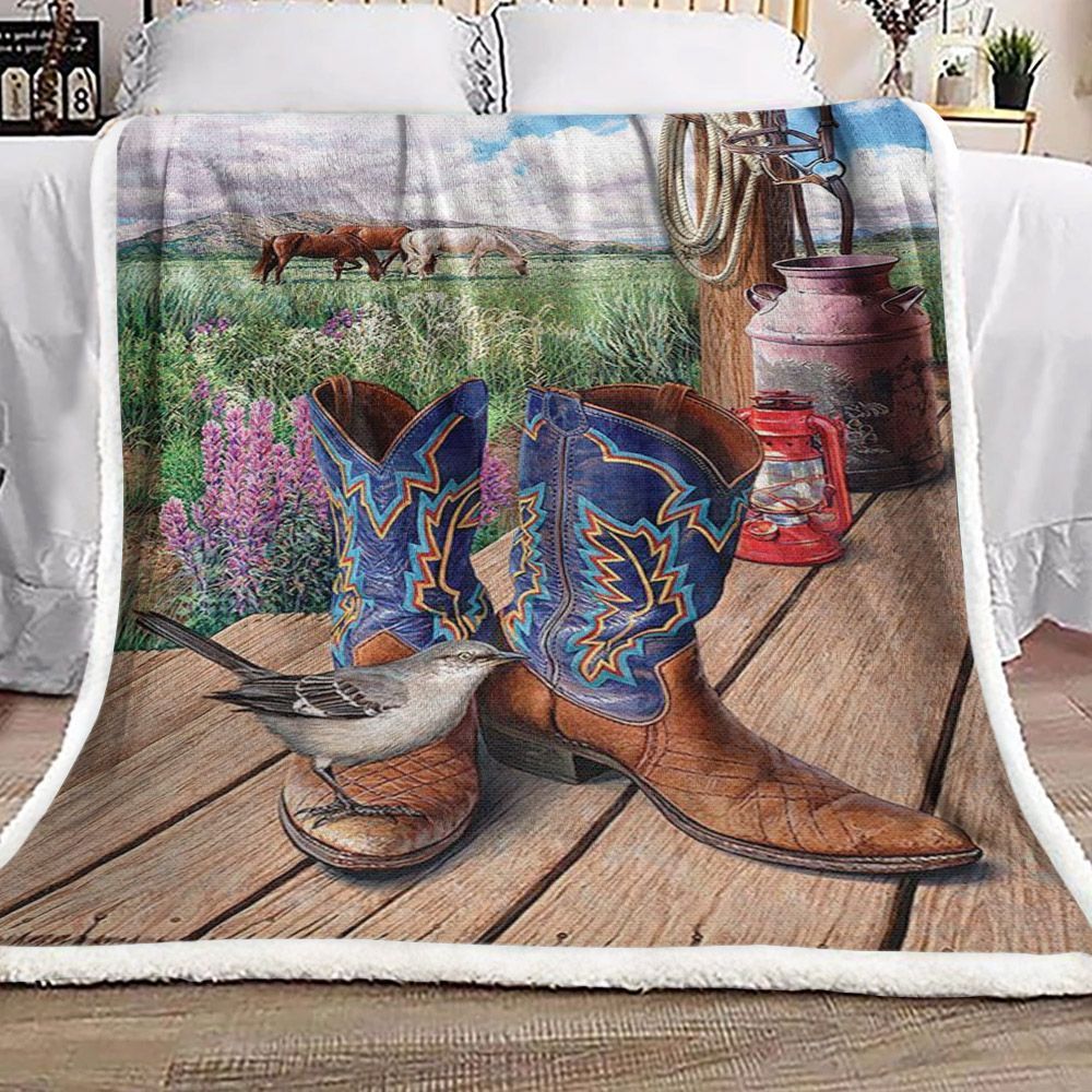 A Bird And Cowboy Boots Sherpa Fleece Blanket