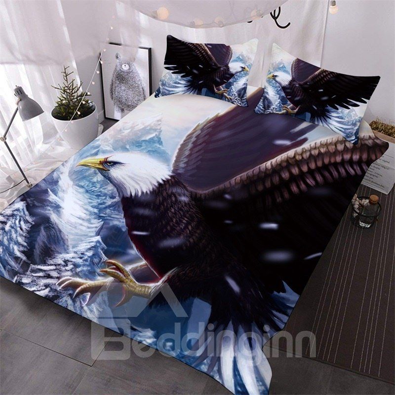 A Black And White Eagle In A World Of Ice And Snow Bedding Set