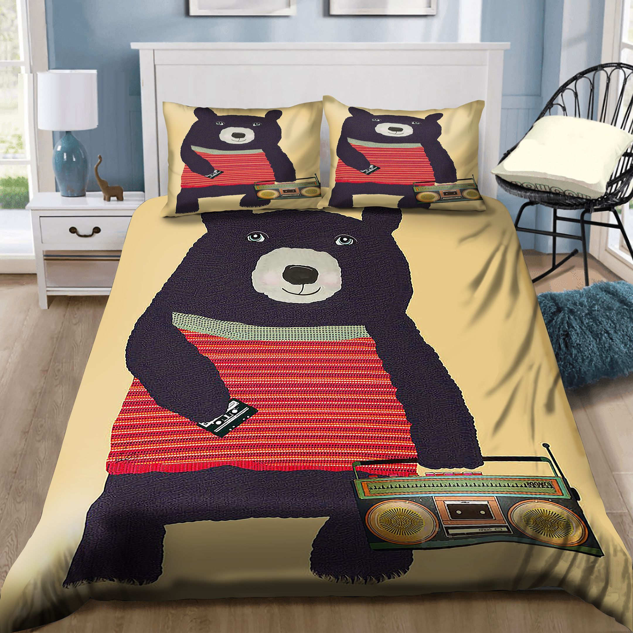 A Black Bear Loves Radio Bedding Set