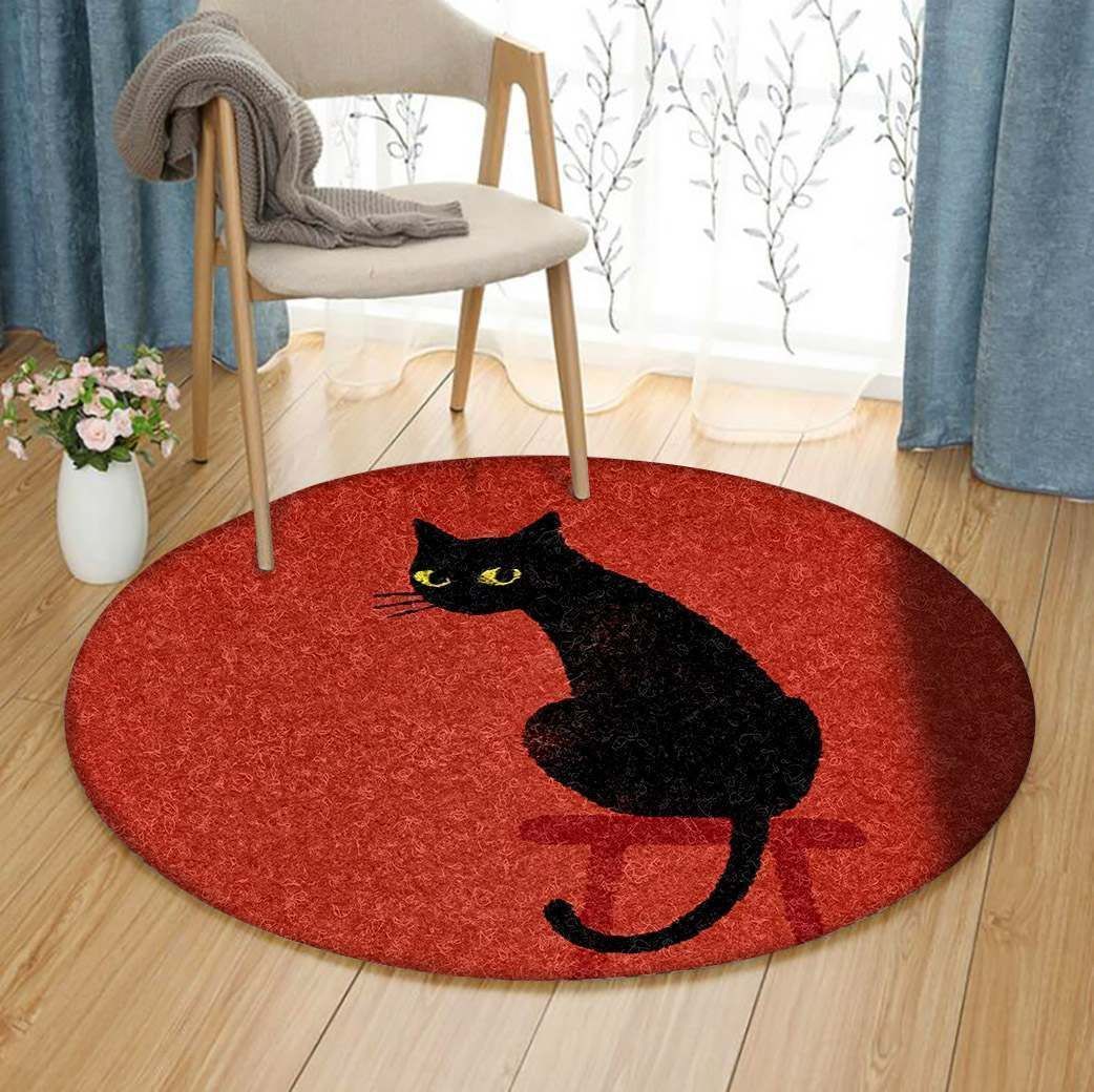 A Cat In Red Background Round Carpet