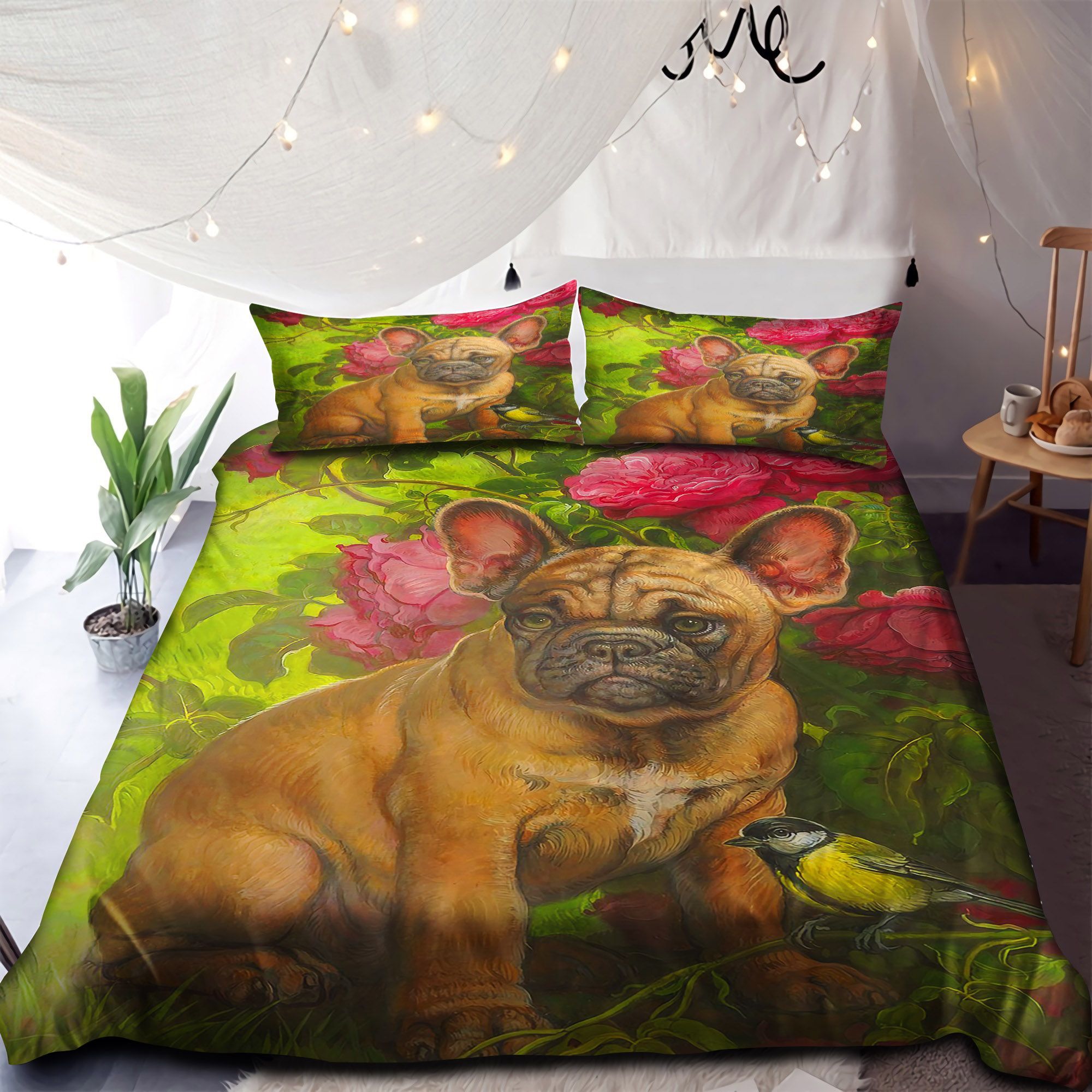 A Brown Dog And Flowers Bedding Set