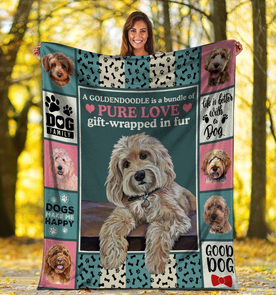 A Bundle Of Pure Love Goldendoodle Dog Sherpa Fleece Blanket