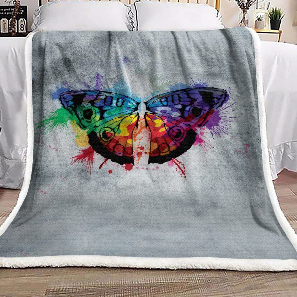 A Butterfly Colorful Sherpa Fleece Blanket