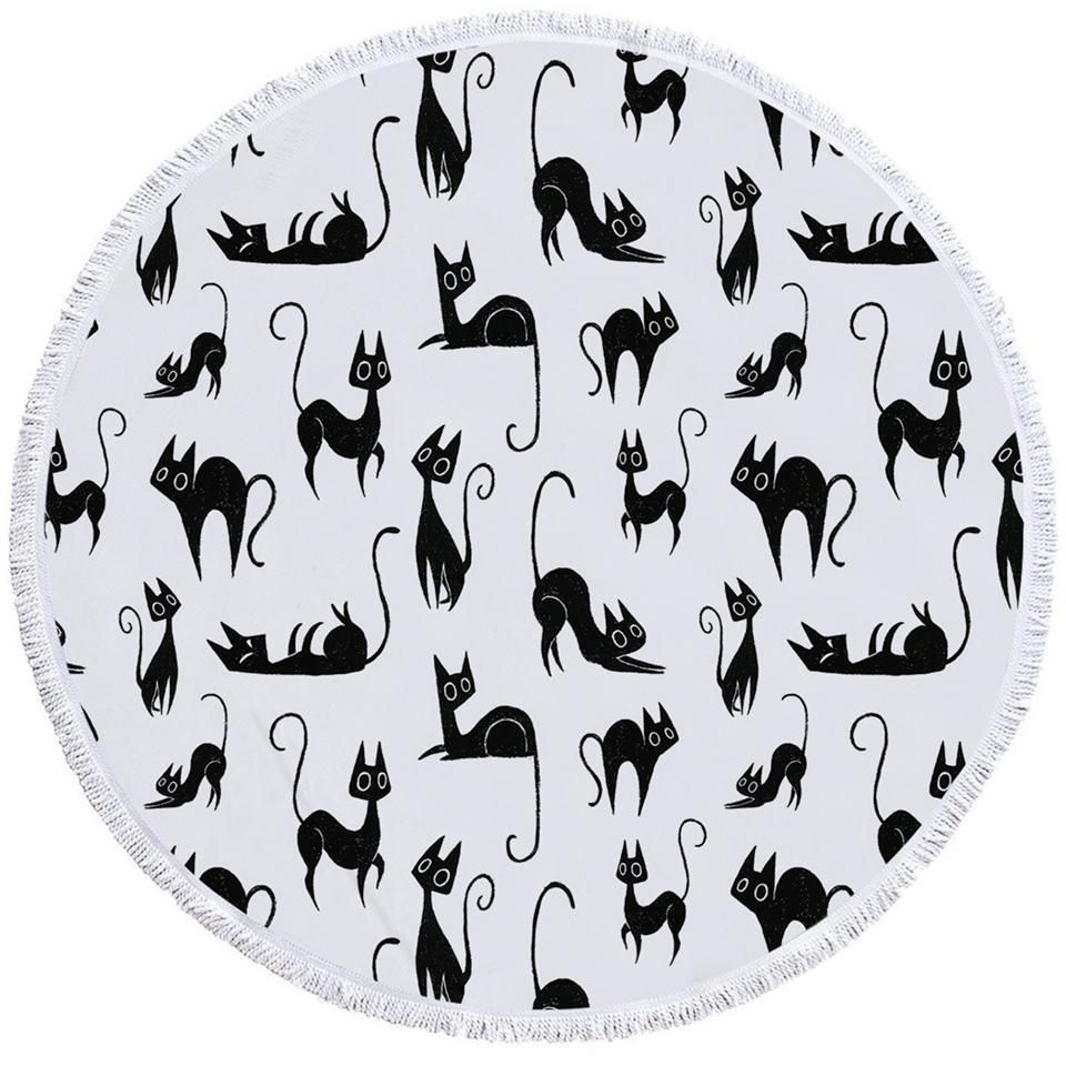A Cat’s Thing Black And White Printed Round Beach Towel