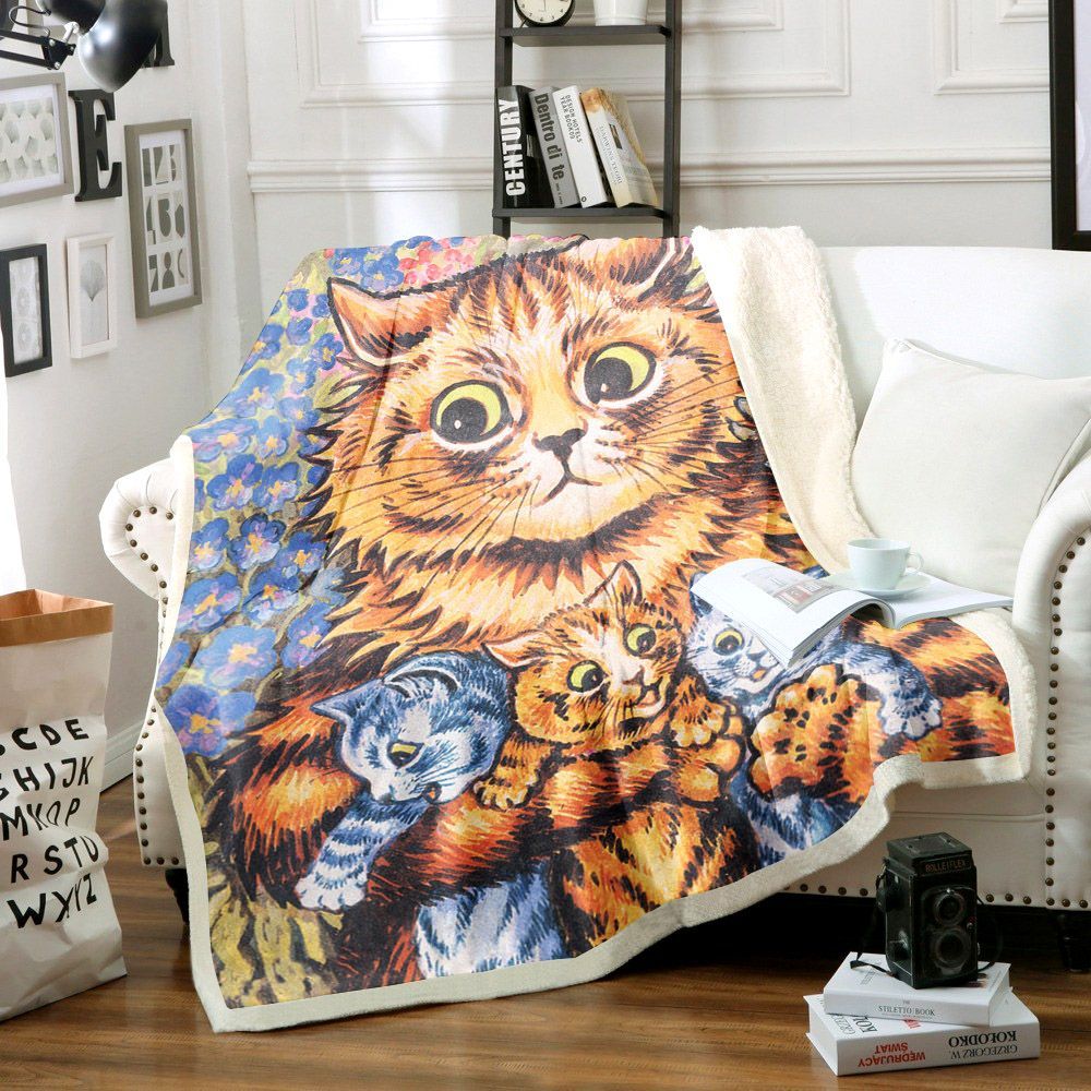 A Cat With Her Kittens Sherpa Fleece Blanket