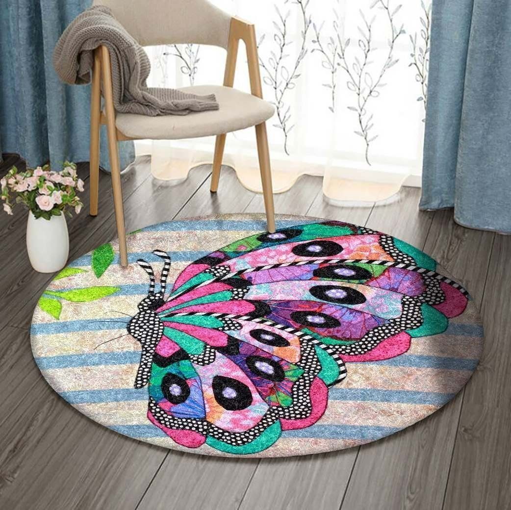 A Colorful Butterfly Round Carpet