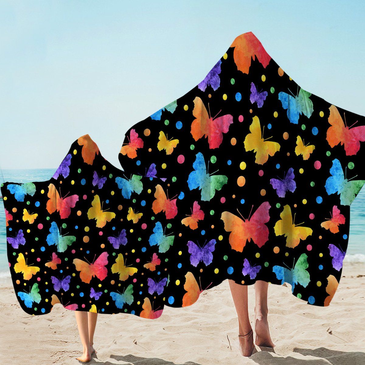 A Colorful Flight Of Butterflies Printed Hooded Towel