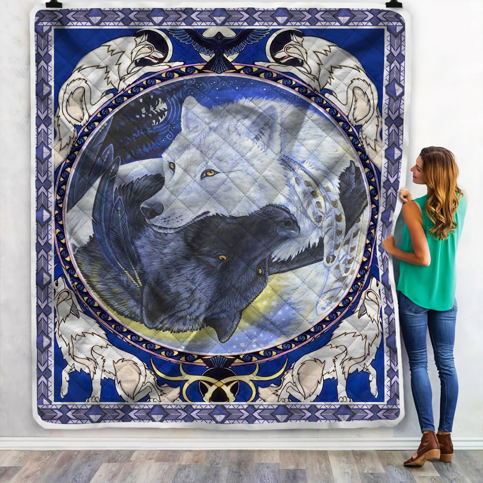 A Couple Of Black And White Wolf Sherpa Fleece Blanket